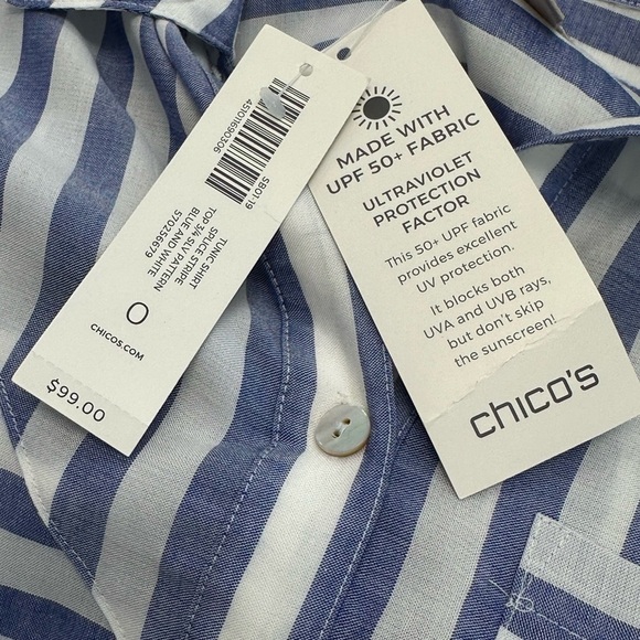 NWT Chico’s UPF 50+ Blue Stripe Tunic Shirt – Size 0 (US 4/6) - Picture 9 of 10